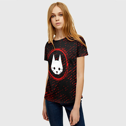 Женская футболка Символ Stray и краска вокруг на темном фоне / 3D-принт – фото 3