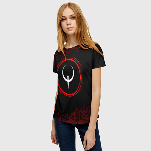 Женская футболка Символ Quake и краска вокруг на темном фоне / 3D-принт – фото 3