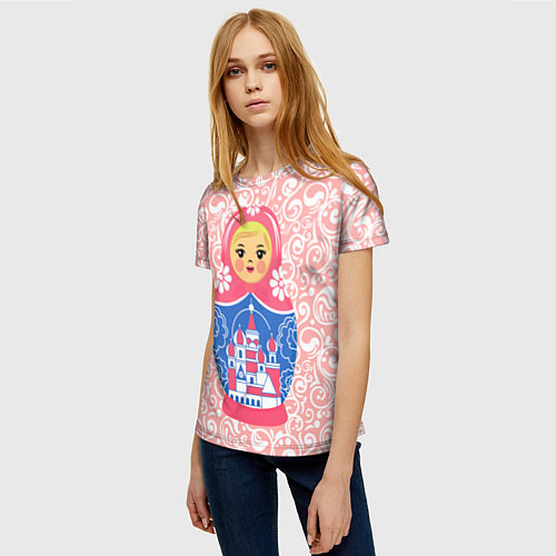 Женская футболка Матрешка в узорах / 3D-принт – фото 3