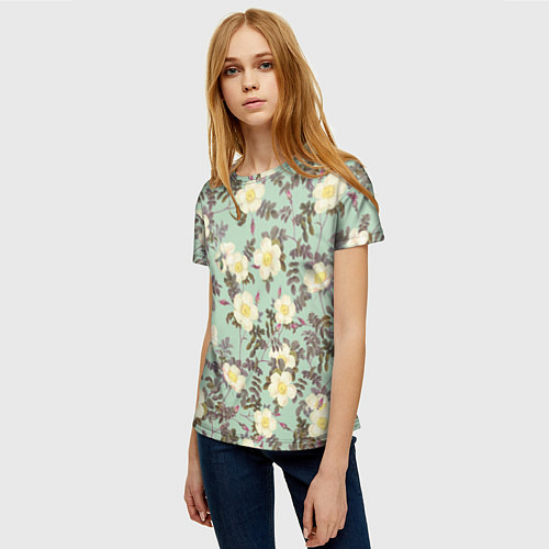 Женская футболка Цветы Дикий Шиповник / 3D-принт – фото 3