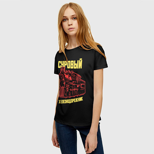 Женская футболка Суровый железнодорожник / 3D-принт – фото 3