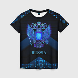 Футболка женская Синий неоновый герб России, цвет: 3D-принт