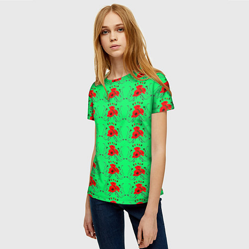 Женская футболка Blooming red poppies / 3D-принт – фото 3