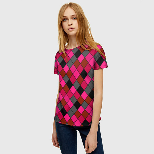Женская футболка Розово-красный геометрический узор / 3D-принт – фото 3