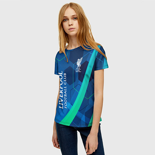 Женская футболка Ливерпуль Синяя абстракция / 3D-принт – фото 3