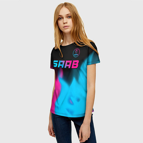 Женская футболка Saab - neon gradient: символ сверху / 3D-принт – фото 3