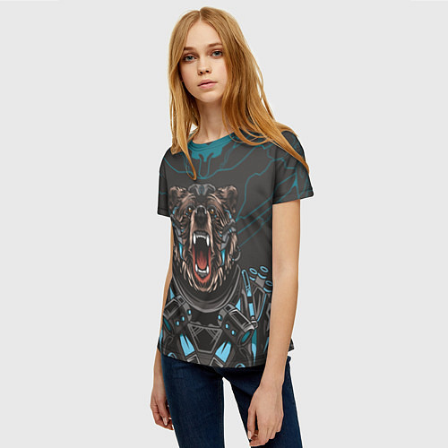 Женская футболка Кибер медведь / 3D-принт – фото 3