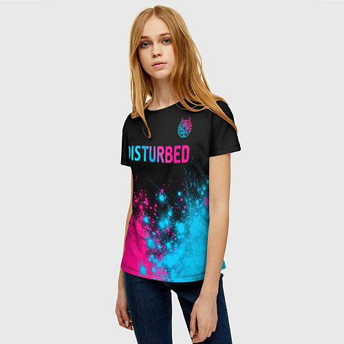 Женская футболка Disturbed - neon gradient: символ сверху / 3D-принт – фото 3