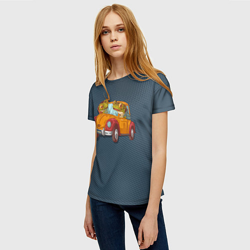 Женская футболка Веселые лягухи на авто / 3D-принт – фото 3
