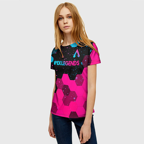 Женская футболка Apex Legends - neon gradient: символ сверху / 3D-принт – фото 3