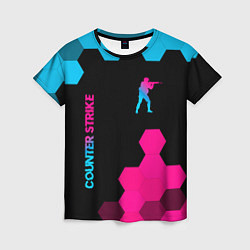 Футболка женская Counter Strike - neon gradient: символ и надпись в, цвет: 3D-принт
