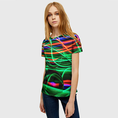 Женская футболка Абстрактное множество цветных линий / 3D-принт – фото 3