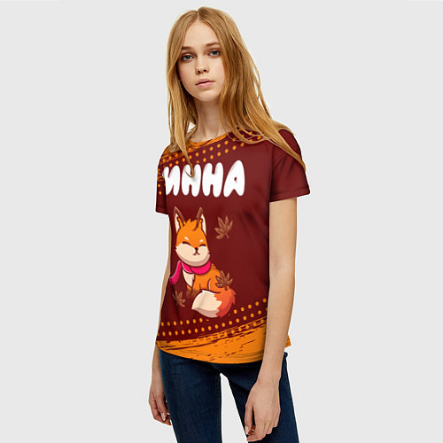 Женская футболка Инна осенняя лисичка / 3D-принт – фото 3