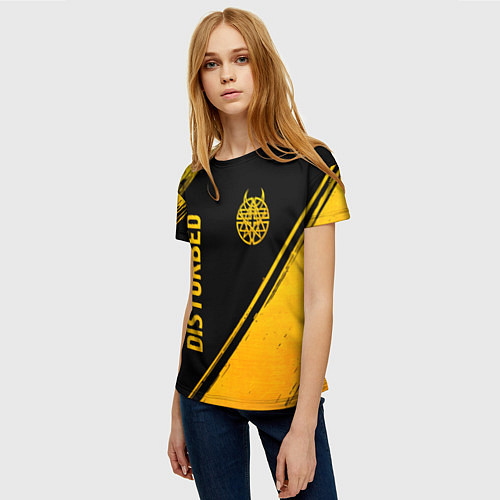 Женская футболка Disturbed - gold gradient: символ и надпись вертик / 3D-принт – фото 3
