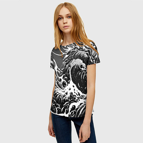 Женская футболка Черно-белые волны / 3D-принт – фото 3