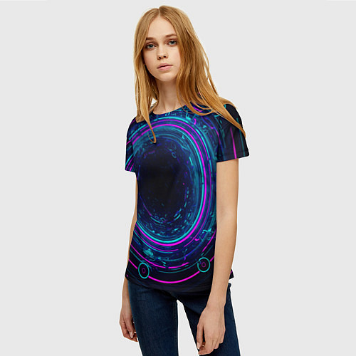 Женская футболка Неоновый тоннель - портал / 3D-принт – фото 3