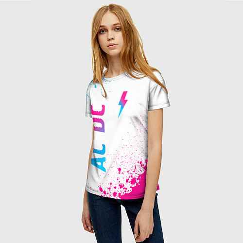 Женская футболка AC DC neon gradient style: символ и надпись вертик / 3D-принт – фото 3