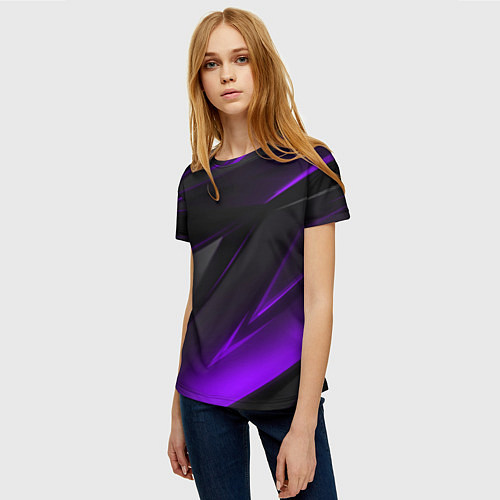 Женская футболка Черно-фиолетовая геометрическая абстракция / 3D-принт – фото 3