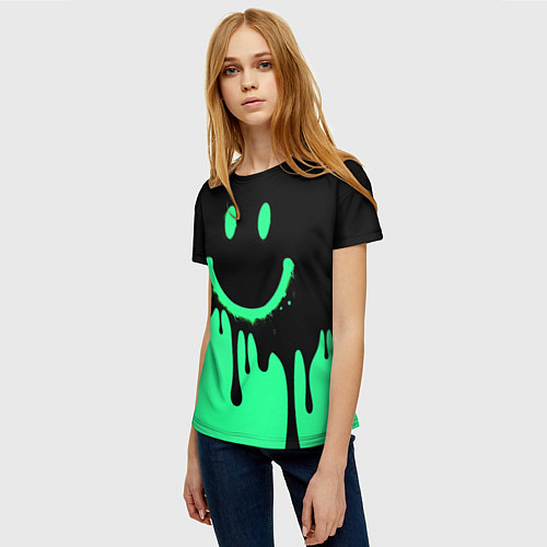 Женская футболка Смайлик с подтеками / 3D-принт – фото 3