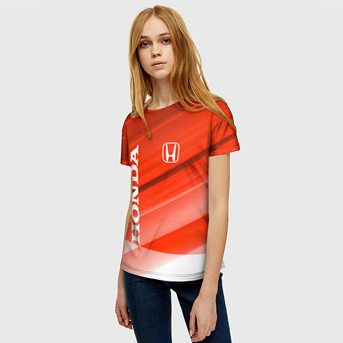 Женская футболка Хонда - Красно-белая абстракция / 3D-принт – фото 3