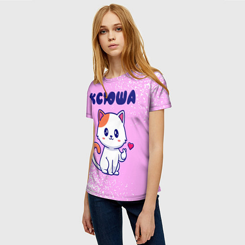 Женская футболка Ксюша кошечка с сердечком / 3D-принт – фото 3