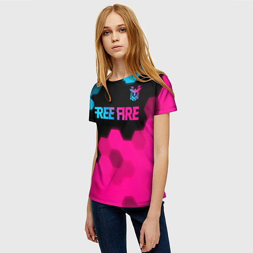 Женская футболка Free Fire - neon gradient: символ сверху / 3D-принт – фото 3