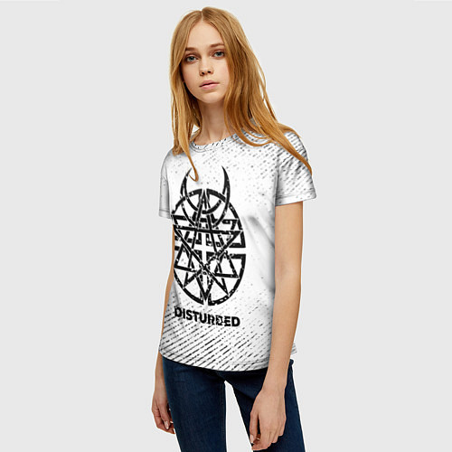 Женская футболка Disturbed с потертостями на светлом фоне / 3D-принт – фото 3