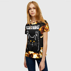 Футболка женская Scorpions рок кот и огонь, цвет: 3D-принт — фото 2