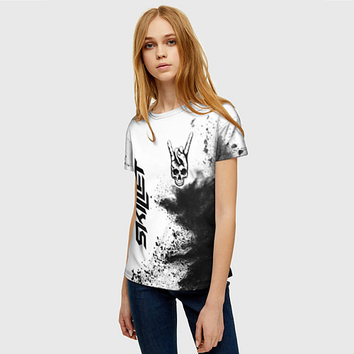 Женская футболка Skillet и рок символ на светлом фоне / 3D-принт – фото 3