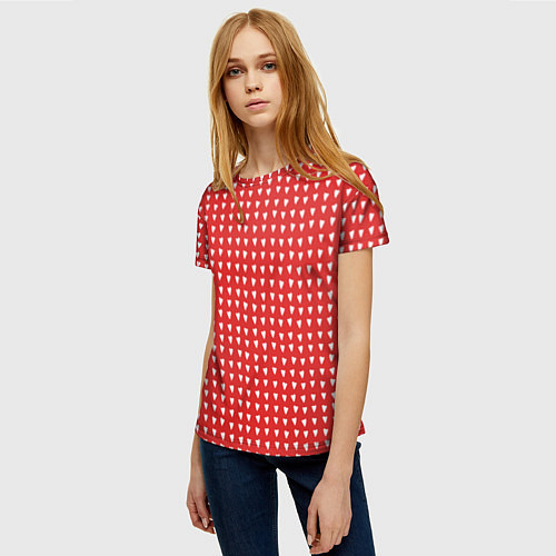 Женская футболка Красные сердечки паттерн / 3D-принт – фото 3