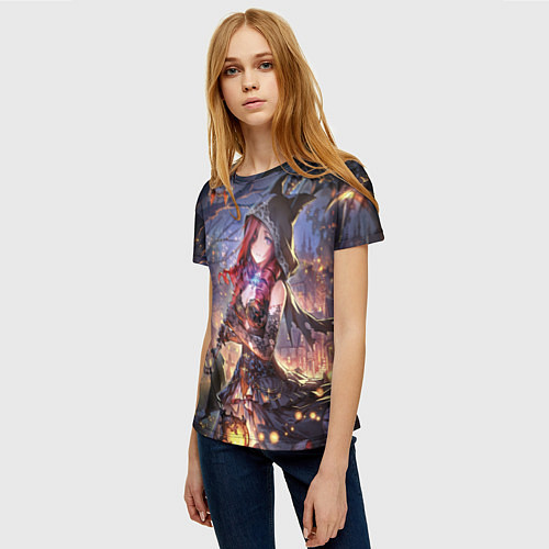 Женская футболка Молодая ведьма с косой / 3D-принт – фото 3