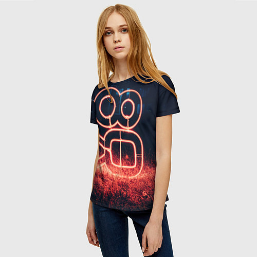 Женская футболка Неоновая камера во тьме / 3D-принт – фото 3