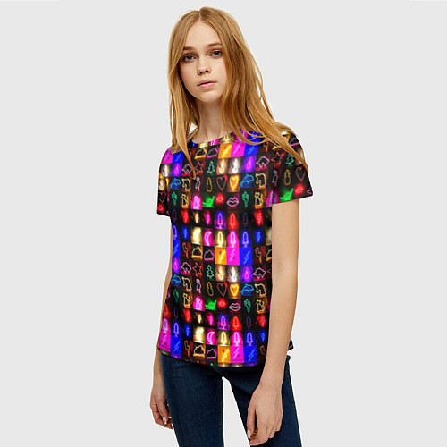 Женская футболка Neon glowing objects / 3D-принт – фото 3