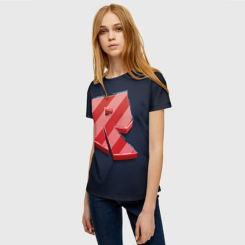 Женская футболка Roblox red - Роблокс полосатый логотип / 3D-принт – фото 3