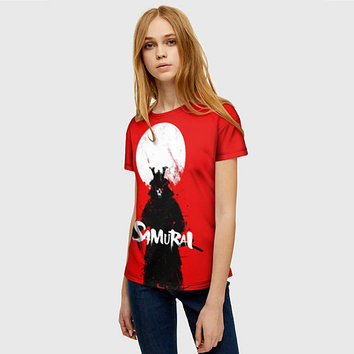 Женская футболка Самурай С Катаной На Красном Фоне / 3D-принт – фото 3