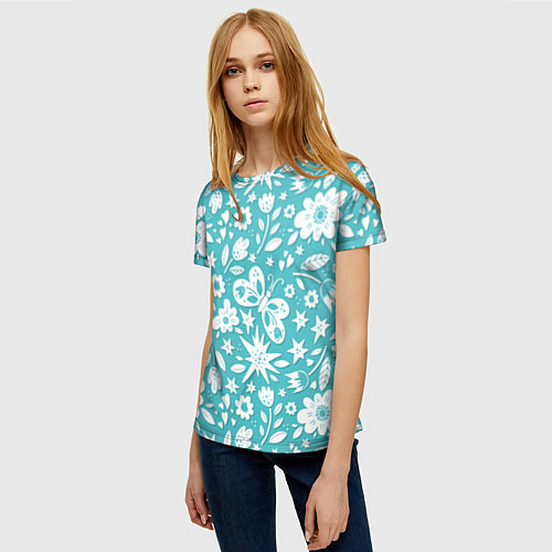 Женская футболка Нежный цветочный паттерн / 3D-принт – фото 3