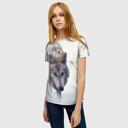 Женская футболка Волк зимой / 3D-принт – фото 3