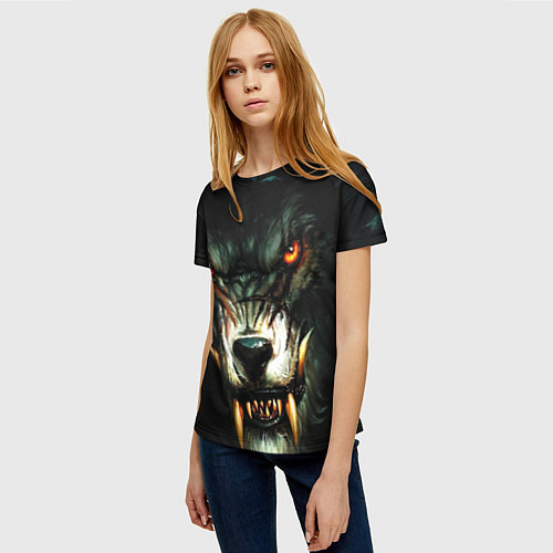 Женская футболка Злой волк с длинными клыками / 3D-принт – фото 3