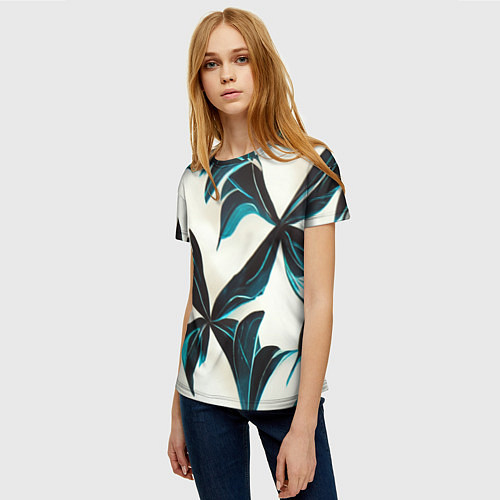 Женская футболка Листья тропические тёмно-синие / 3D-принт – фото 3