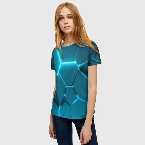 Женская футболка Ледяные неоновые геометрические плиты / 3D-принт – фото 3
