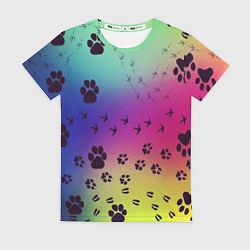 Женская футболка Следы кошек и птиц