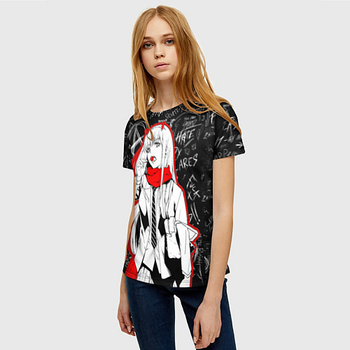 Женская футболка Zero two с чупачупсом - любимый во франксе / 3D-принт – фото 3