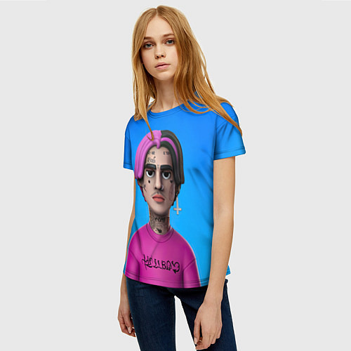 Женская футболка Lil Peep На Синем Фоне / 3D-принт – фото 3