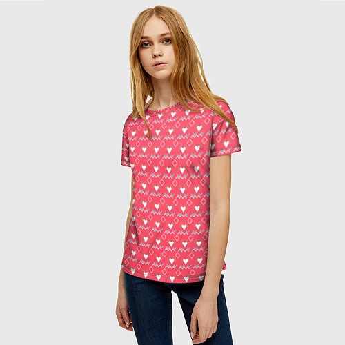 Женская футболка Сердечки и линии - абстракция / 3D-принт – фото 3