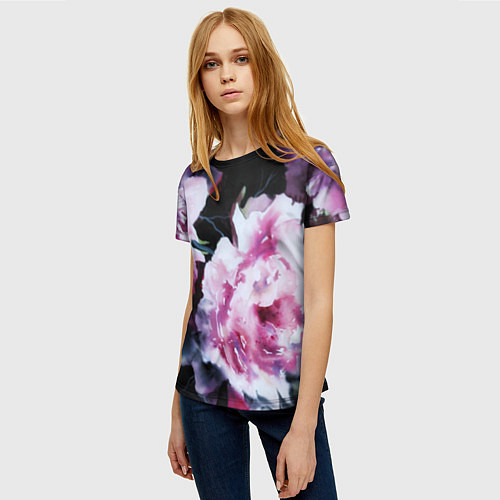 Женская футболка Цветы Пионы Акварель / 3D-принт – фото 3