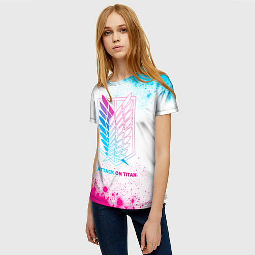Женская футболка Attack on Titan neon gradient style / 3D-принт – фото 3