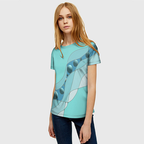 Женская футболка Голубая геометрическая абстракция Круги и сферы Го / 3D-принт – фото 3