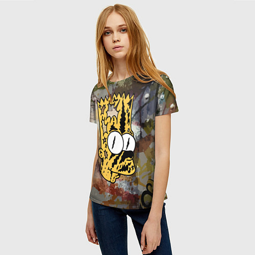 Женская футболка Чумазый потрёпанный Барт Симпсон / 3D-принт – фото 3