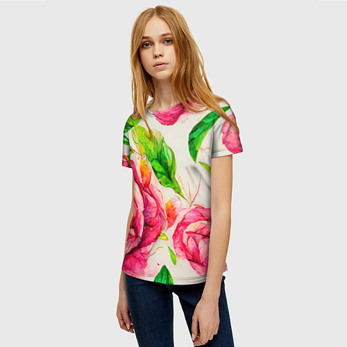 Женская футболка Яркие выразительные розы / 3D-принт – фото 3