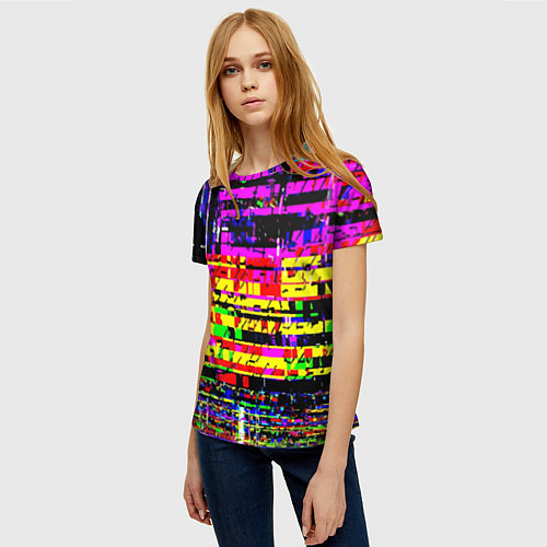 Женская футболка Яркий пиксельный красочный глитч / 3D-принт – фото 3